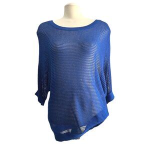 Apt9 Open Sparkly Knit Short Sleeve Round Neck Sweater Blouse Sz XL Womens Blue